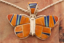 Calvin Begay Genuine Spiny Oyster Shell Sterling Silver Butterfly Pendant